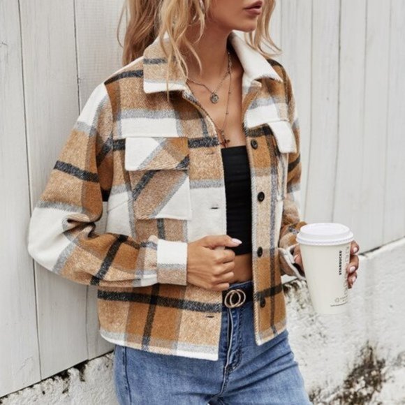 Plaid Print Crop Jacket Button Down - Picture 4 of 5